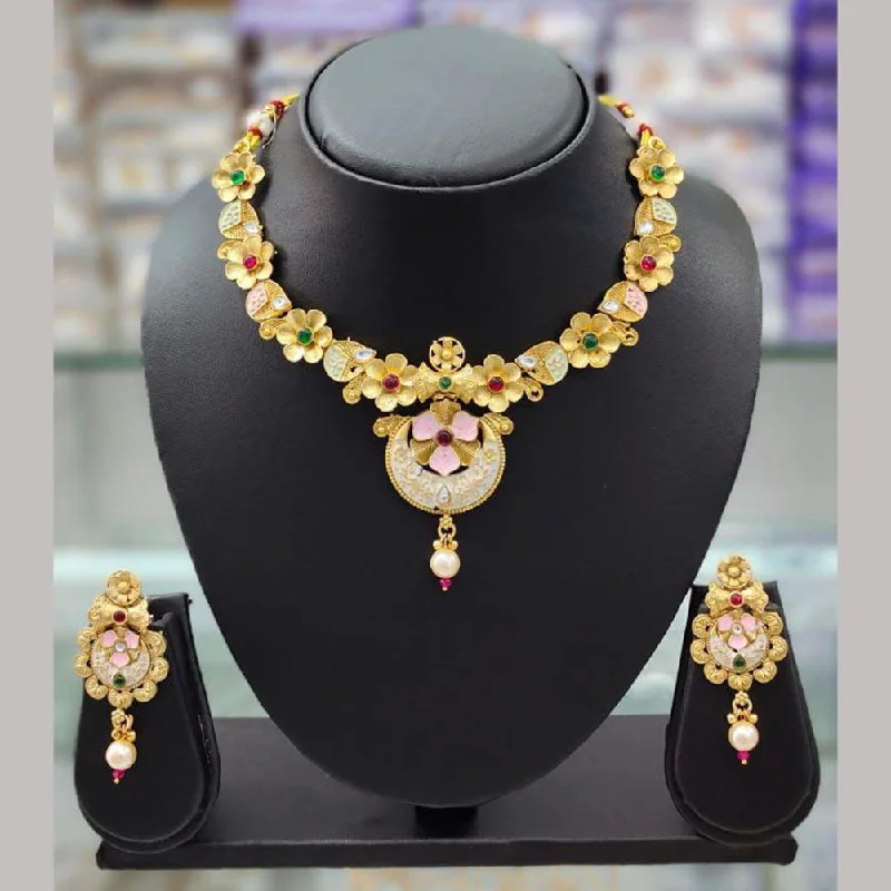 women's moon necklace-Anjali Jewellery Gold Plated Pota Stone Meenakari Necklace Set