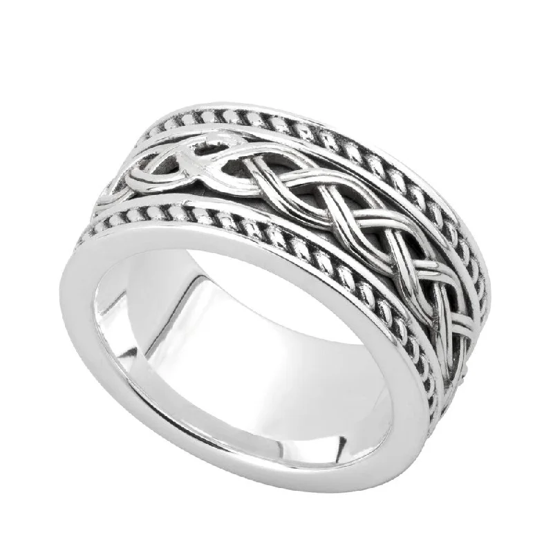 women's twisted band engagement ring-Mens Sterling Silver Celtic Knot Wedding Ring S21048