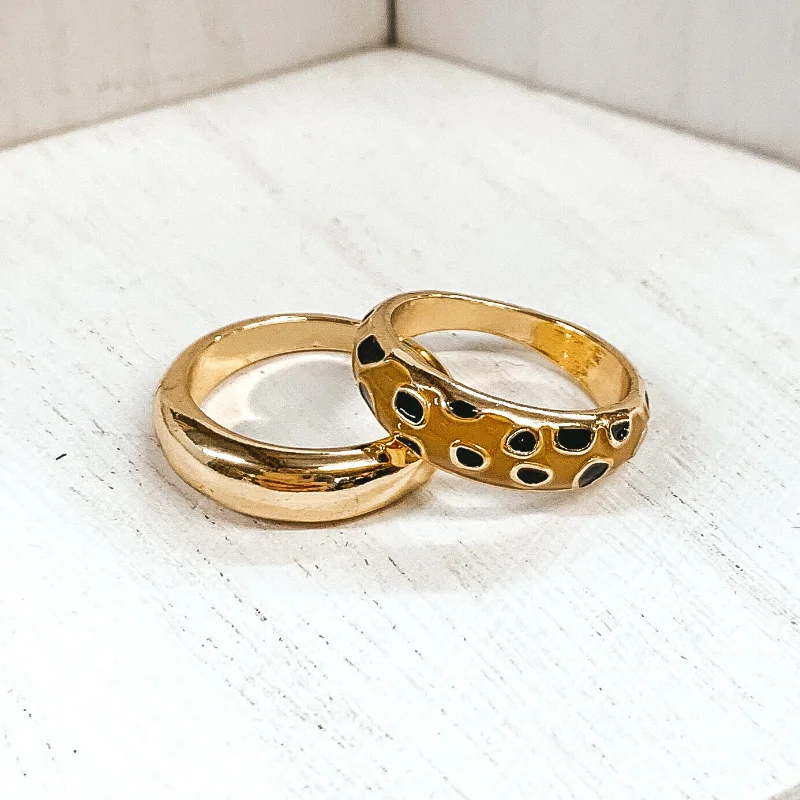 women's cocktail ring-Set of 2 | Thick Gold Tone Ring Set Cheetah Print in Tan