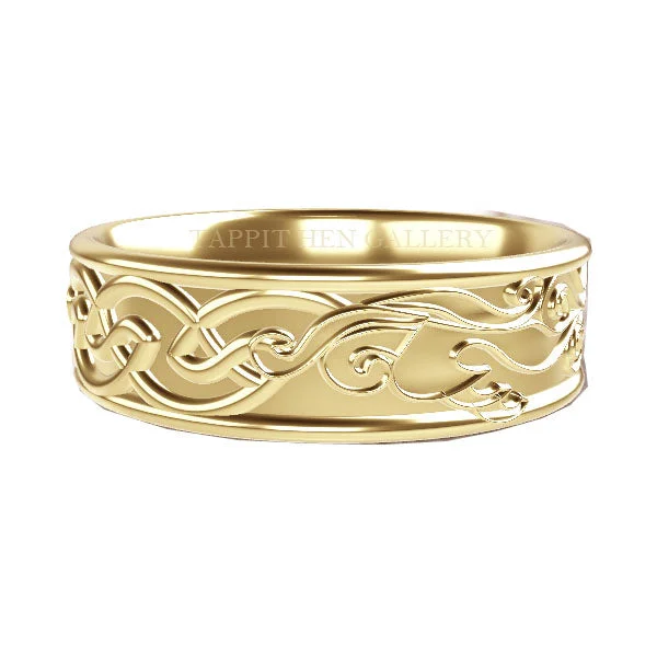 women's wedding set engagement ring-EDINBURGH CELTIC FLOW WAVES WEDDING RING IN 9CT YELLOW GOLD