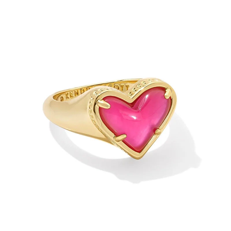 women's ring-Kendra Scott | Framed Ari Heart Gold Band Ring in Azalea Illusion