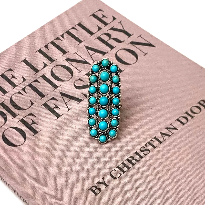 women's oval ring-Western Long Oval Faux Turquoise Cluster Cuff Ring