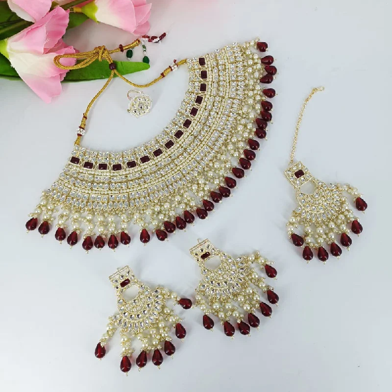 women's pearl necklace-Kavita Art Gold Plated Kundan Stone And Pearl Choker Necklace Set