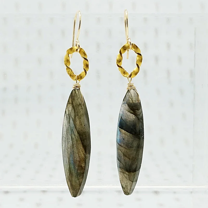 women's art deco ring-Twisted O Labradorite Ear Drops by brunet