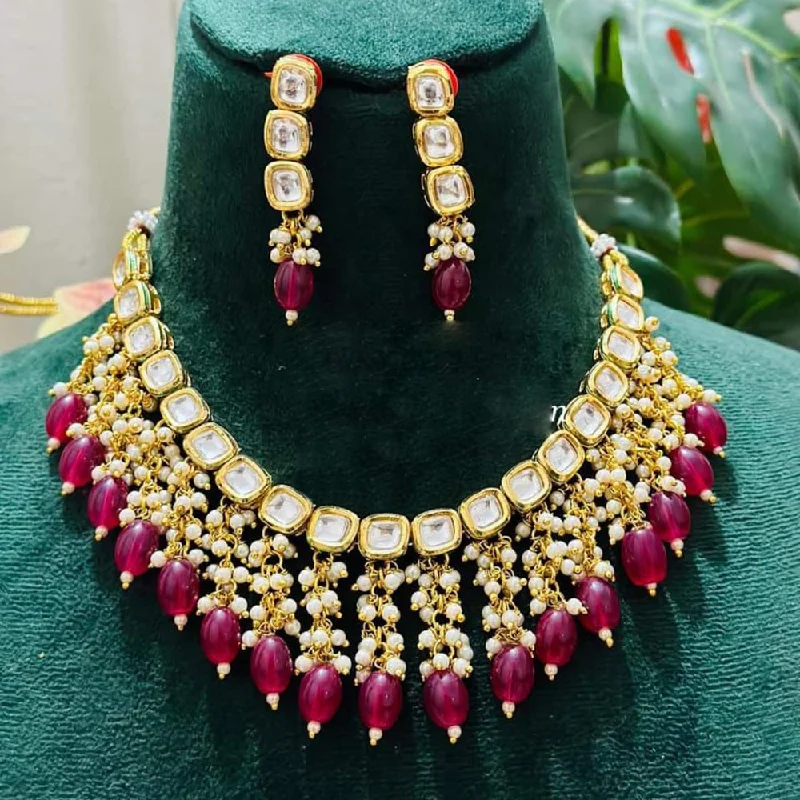 women's classic necklace-Lalita Creation Gold Plated Kundan Necklace Set