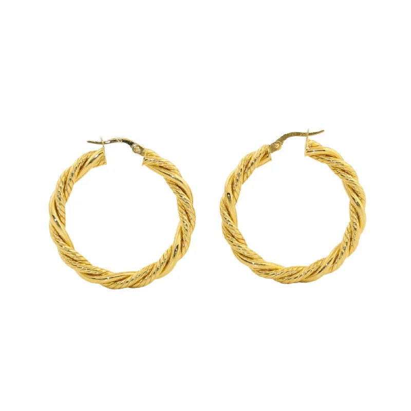 women's white gold ring-14K Italian Gold x 4mm Semi-Hollow Rope Hoops