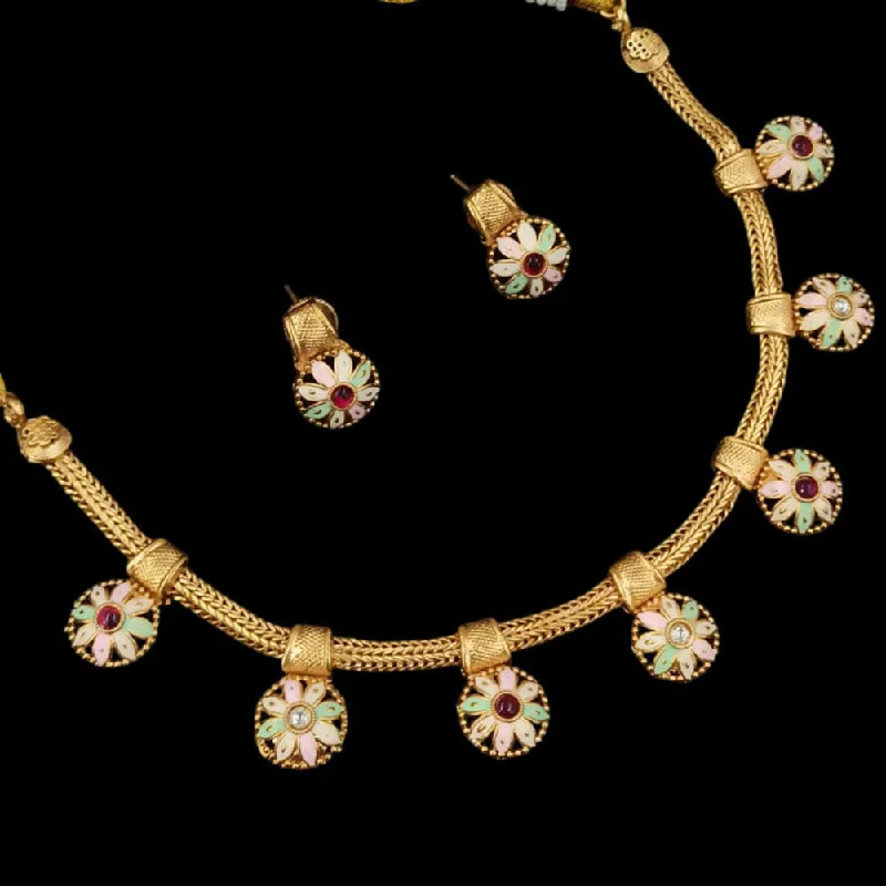 women's pearl necklace-Padmawati Bangles Gold Plated Pota Stone And Meenakari Necklace Set