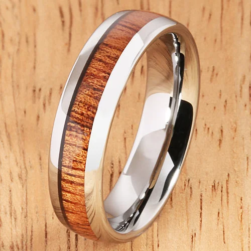 women's ruby engagement ring-6mm Natural Hawaiian Koa Wood Inlaid Tungsten Oval Wedding Ring