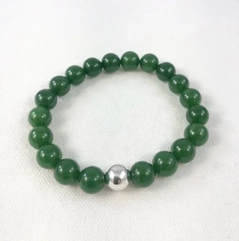 women's antique necklace-Men's Bracelet, Green Jade with Sterling Silver Bead