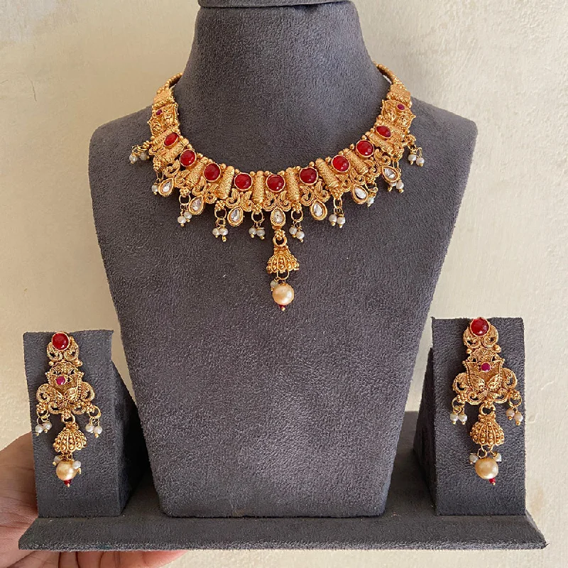 women's bar necklace-India Art Gold Plated Kundan Necklace Set