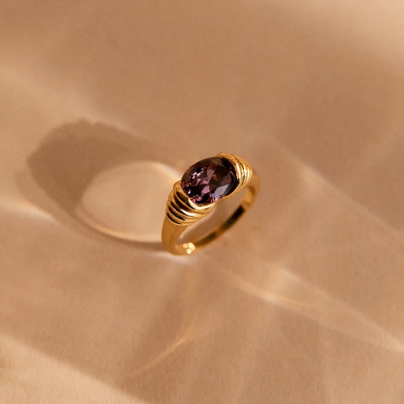 women's adjustable ring-Dark Amethyst Signet Ring