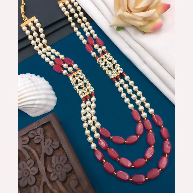 women's pearl necklace-Shree Jai Sai Art Pearls and Beads Long Necklace Set