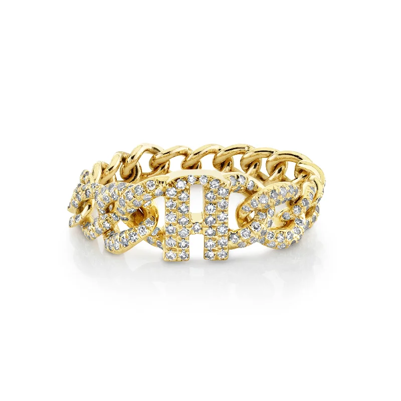 women's rose gold ring-READY TO SHIP DIAMOND PAVE "A" INITIAL LINK RING