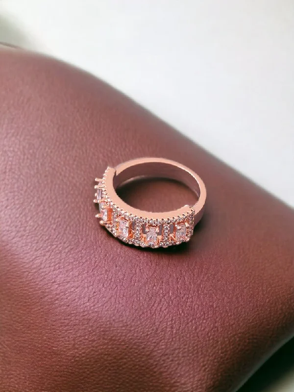 women's emerald ring-Rose Gold Ranveer Zirconia Ring - EOSS