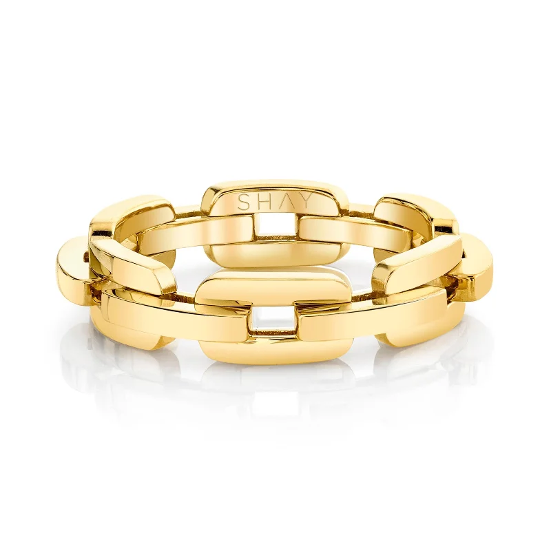 women's halo ring-READY TO SHIP MEN'S SOLID GOLD MINI DECO LINK RING