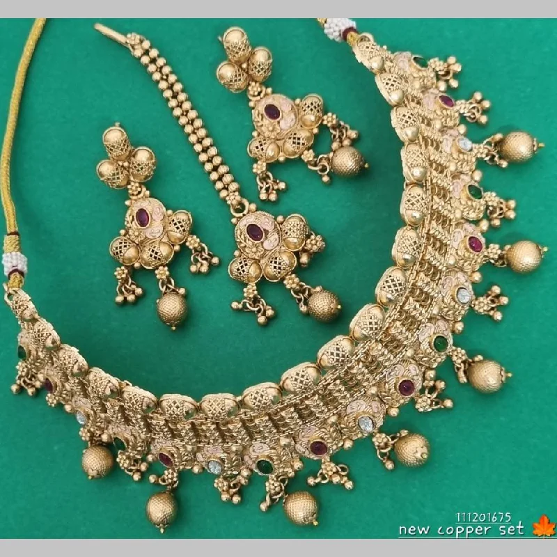 women's open circle necklace-Lucentarts Jewellery Gold Plated Pota Stone And Meenakari Necklace Set