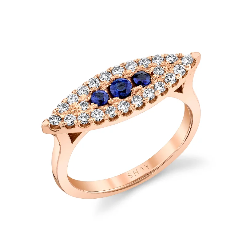 women's vintage ring-READY TO SHIP BLUE SAPPHIRE & DIAMOND MARQUISE EAST WEST RING