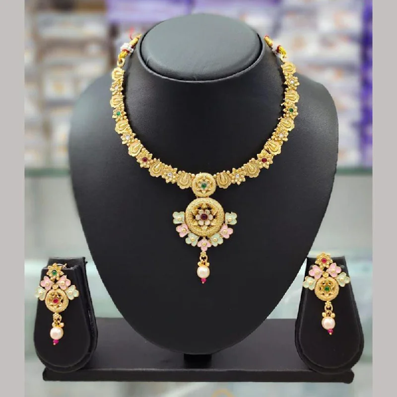 women's dragon necklace-Anjali Jewellery Gold Plated Pota Stone Meenakari Necklace Set