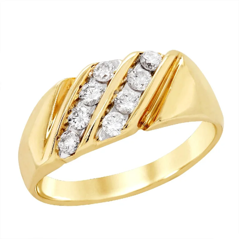 women's sustainable engagement ring-YELLOW GOLD MENS WEDDING RING WITH 8 DIAMONDS, 1/2 CT TW