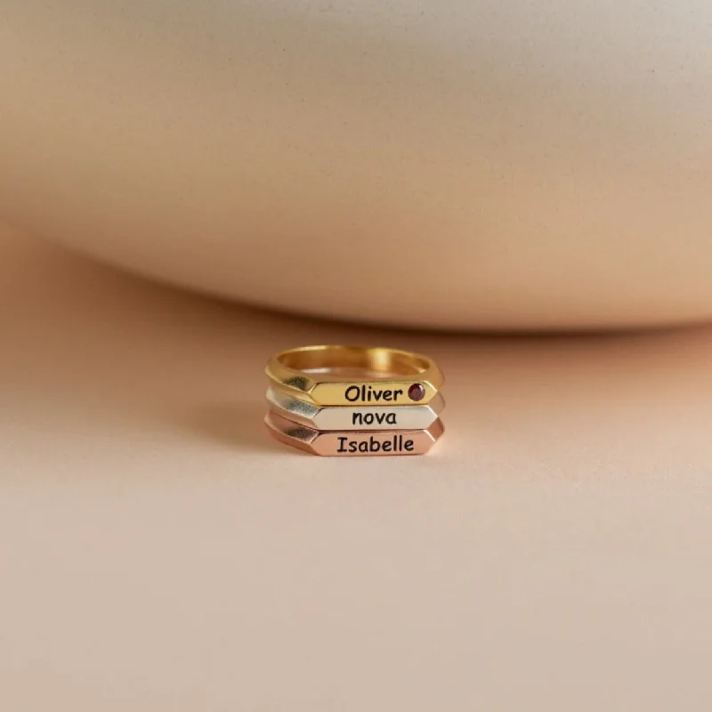 women's moon ring-Thin Name Signet Ring