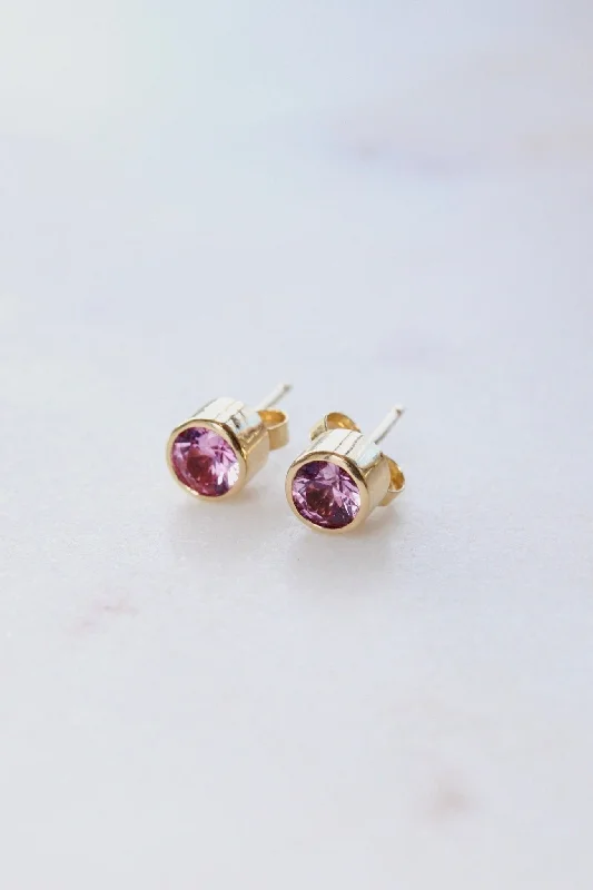 women's amethyst ring-14k Gold x Round Pink Sapphire Studs