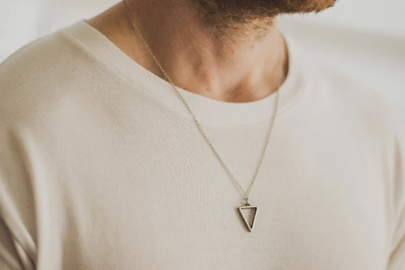 women's quartz necklace-Silver triangle necklace for men, stainless steel chain necklace