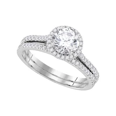 women's dainty engagement ring-14K WHITE GOLD ROUND DIAMOND BRIDAL WEDDING RING SET 1 CTTW (CERTIFIED)