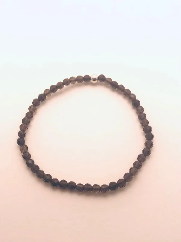 women's casual necklace-Smoky Quartz round faceted gold filled Bead Bracelet