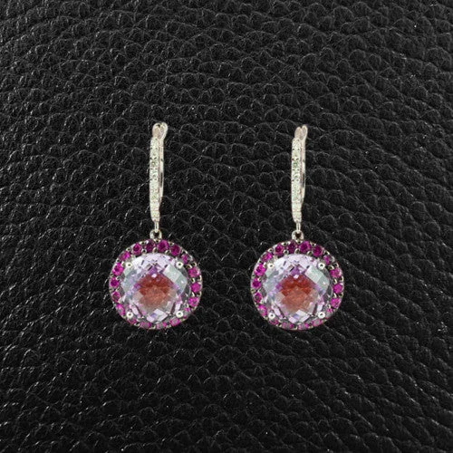 women's promise ring-Rose Amethyst, Pink Sapphire & Diamond Dangle Earr