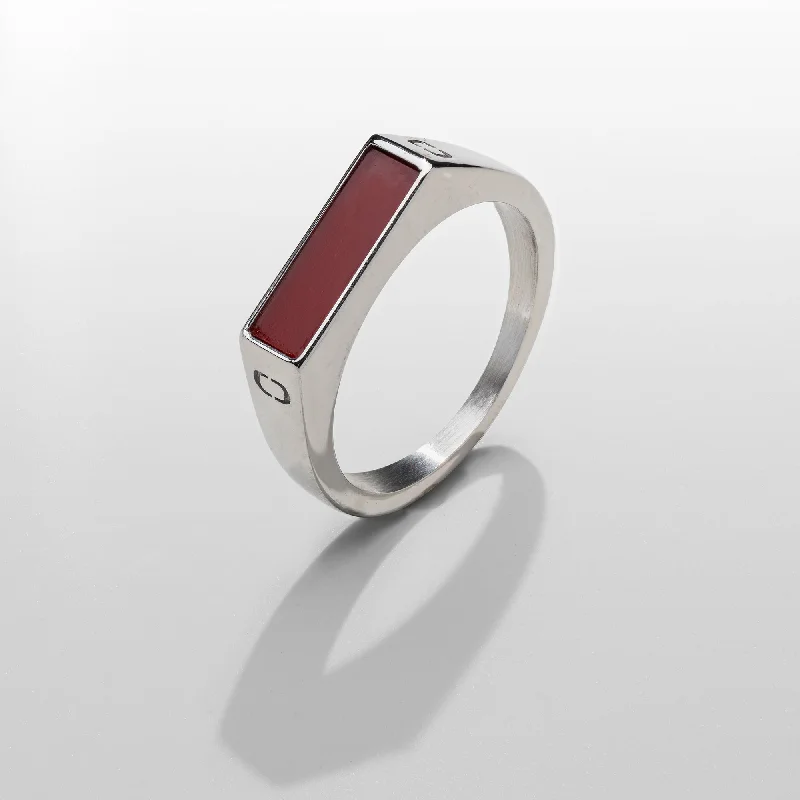 women's monogram ring-Red Rectangle Stone Signet Ring (Silver)