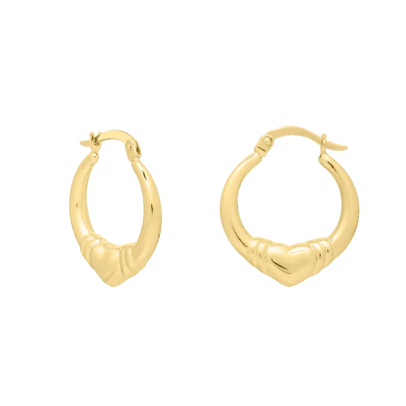 women's wave ring-14K Gold Medium Heart Hoops