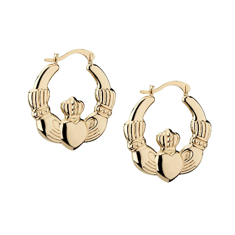 women's celestial ring-9K Gold Medium Claddagh Hoops