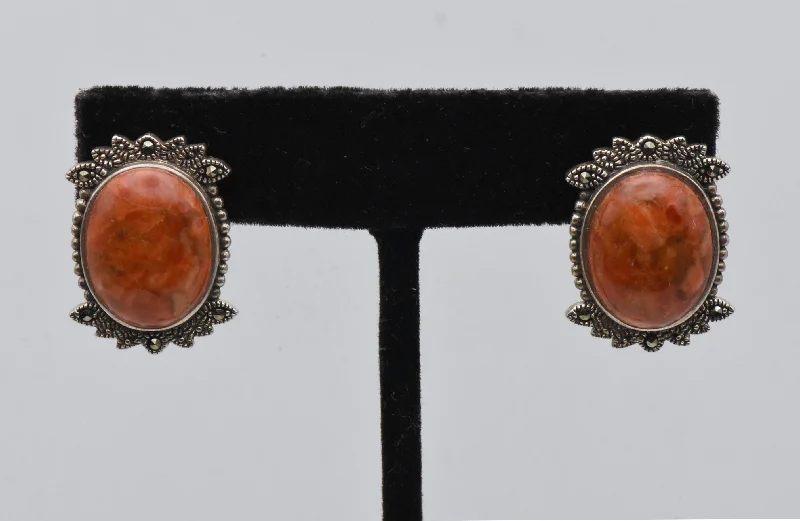 women's spiritual ring-Vintage Orange Jasper Sterling Silver Earriings