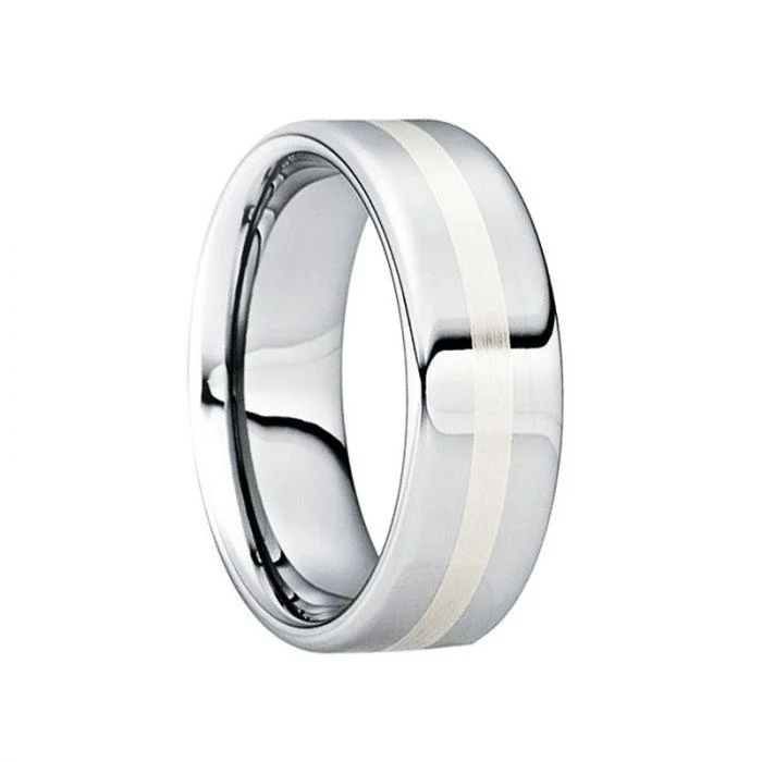 women's handcrafted engagement ring-CASSIAN  Tungsten Carbide Wedding Ring with 18K White Gold Inlay & Polished Finish - 8mm