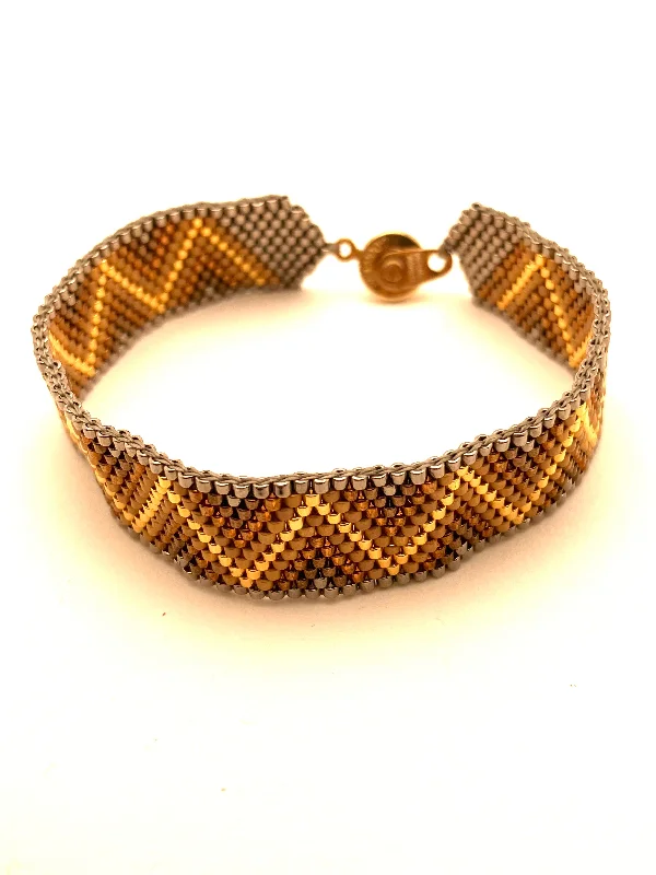 women's casual necklace-Beaded Chevron Bracelet, Gold