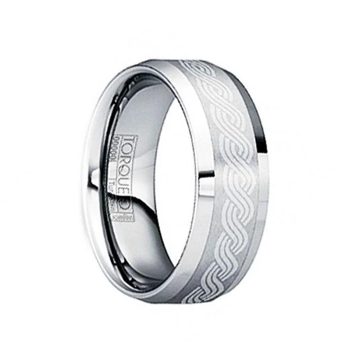 women's butterfly engagement ring-HILARIUS  Tungsten Wedding Ring with Brushed Celtic Center & Polished Edges - 8mm