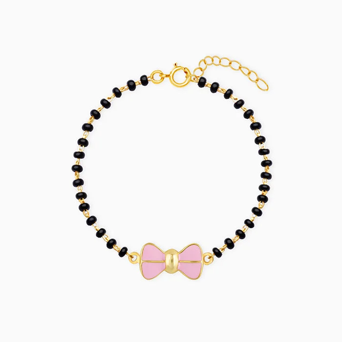 women's anniversary necklace-Golden Pink Bow Infant Bracelet (0-18 months)