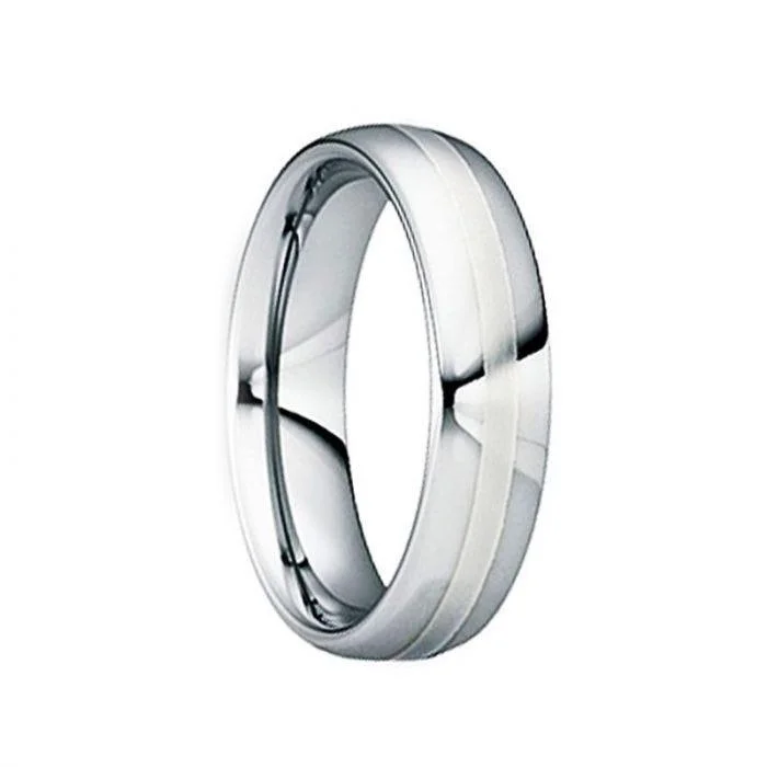 women's floral engagement ring-DIOCLETIANUS Polished Tungsten Wedding Ring with 18K White Gold Inlay - 6mm & 8mm