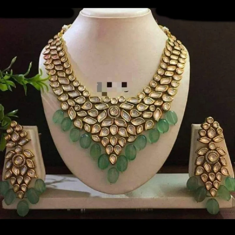 women's wave necklace-Lalita Creation Gold Plated Kundan Necklace Set