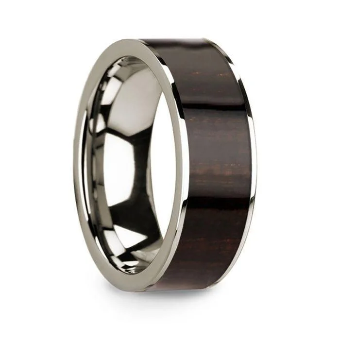 women's sustainable engagement ring-Men’s Polished 14k White Gold with Ebony Wood Inlay Wedding Ring - 8mm