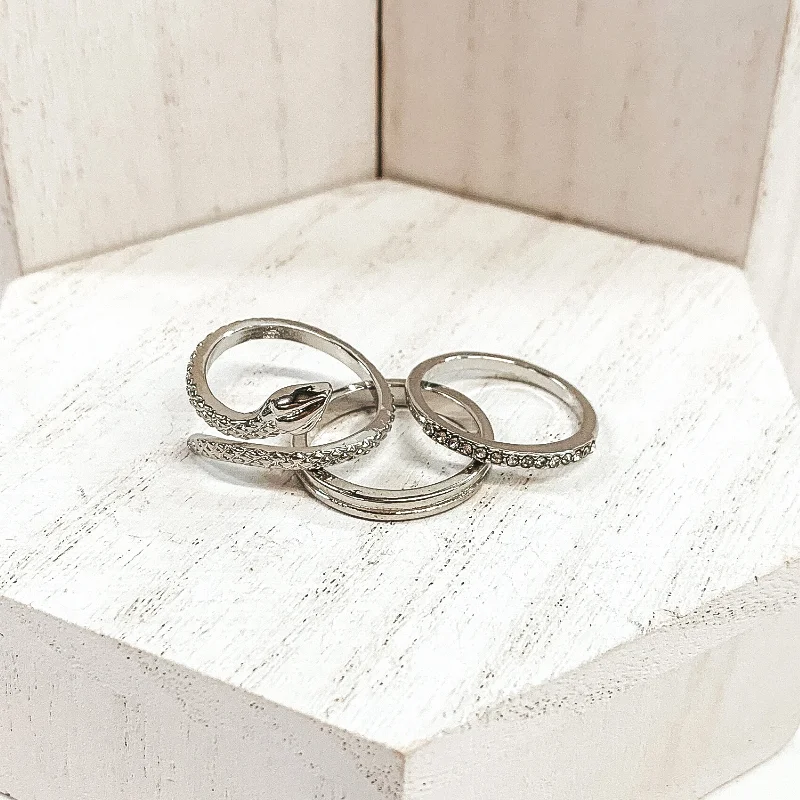 women's square ring-Set of 3 | Snake Ring Set in Silver Tone