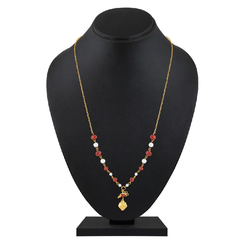 women's anniversary necklace-Mahi Simple and Lovely Strawberry Necklace with Artificial Beads and Gold Plating for Women (PS1101918G)