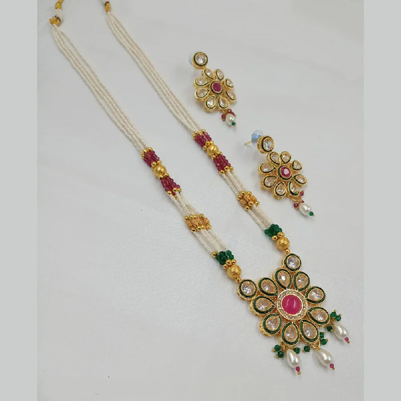 women's horoscope necklace-Padmawati Bangles Gold Plated Crystal Stone And Pearl Necklace Set