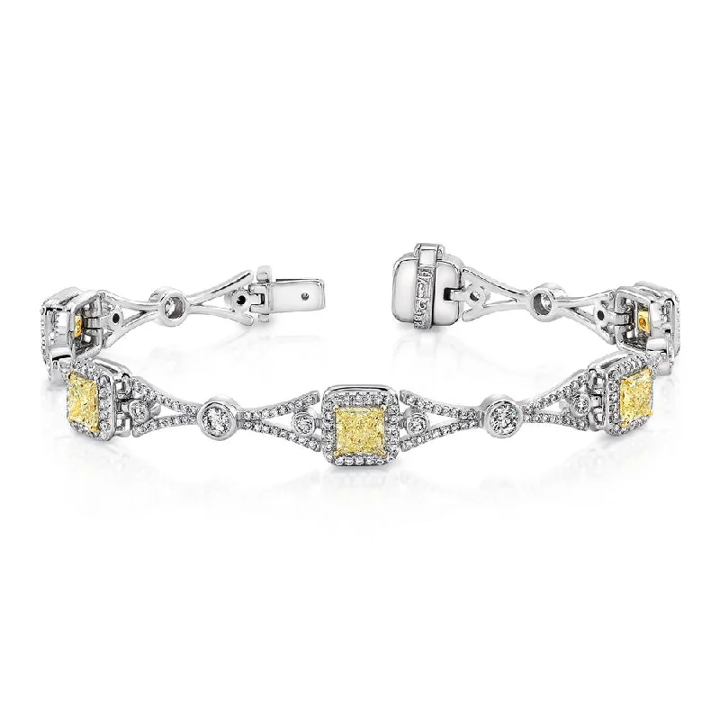 women's crystal necklace-Uneek Contemporary Princess-Cut Yellow Diamond Bracelet with Geometric-Motif Links