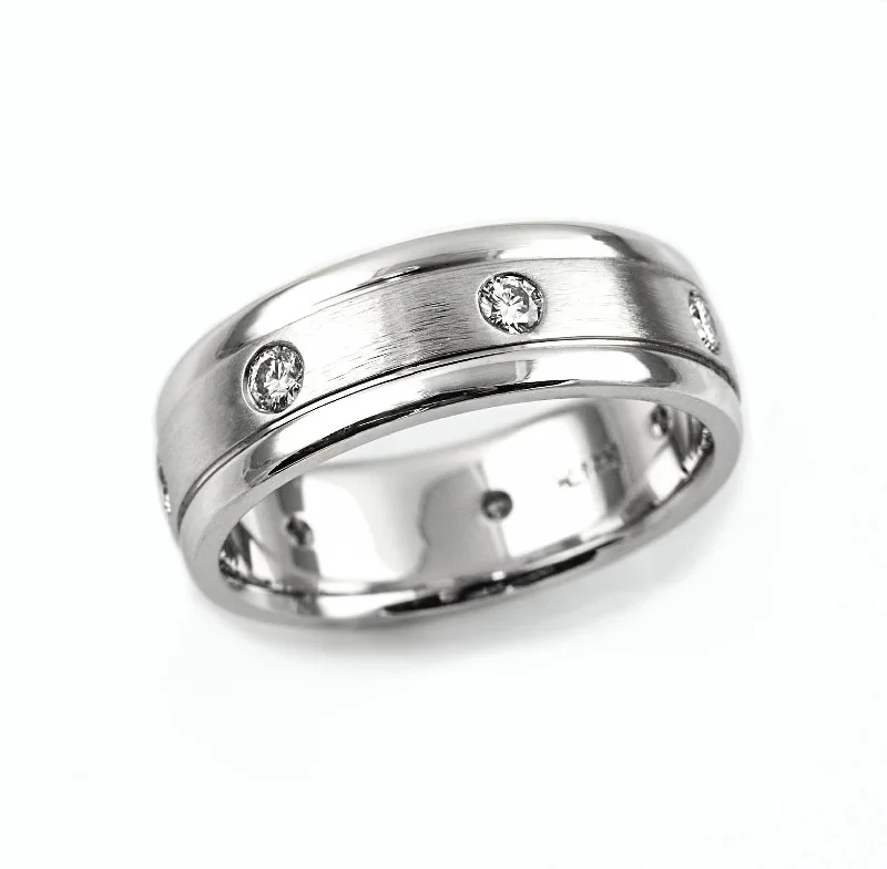 women's thumb ring-Heavy White Gold Band With Diamonds