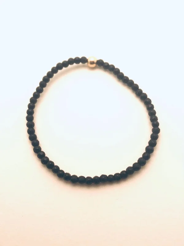 women's birthstone necklace-Black Onyx faceted small Gold Bead