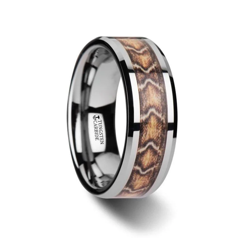 women's thin band engagement ring-VIPER Tungsten Wedding Ring with Boa Snake Skin Design Inlay - 8mm