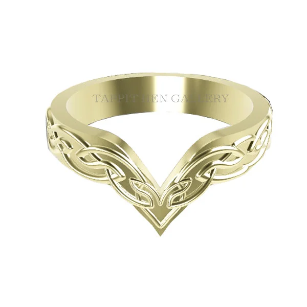 women's Hollywood-inspired engagement ring-EDINBURGH CELTIC KNOT WORK WISHBONE WEDDING RING IN 9CT YELLOW GOLD