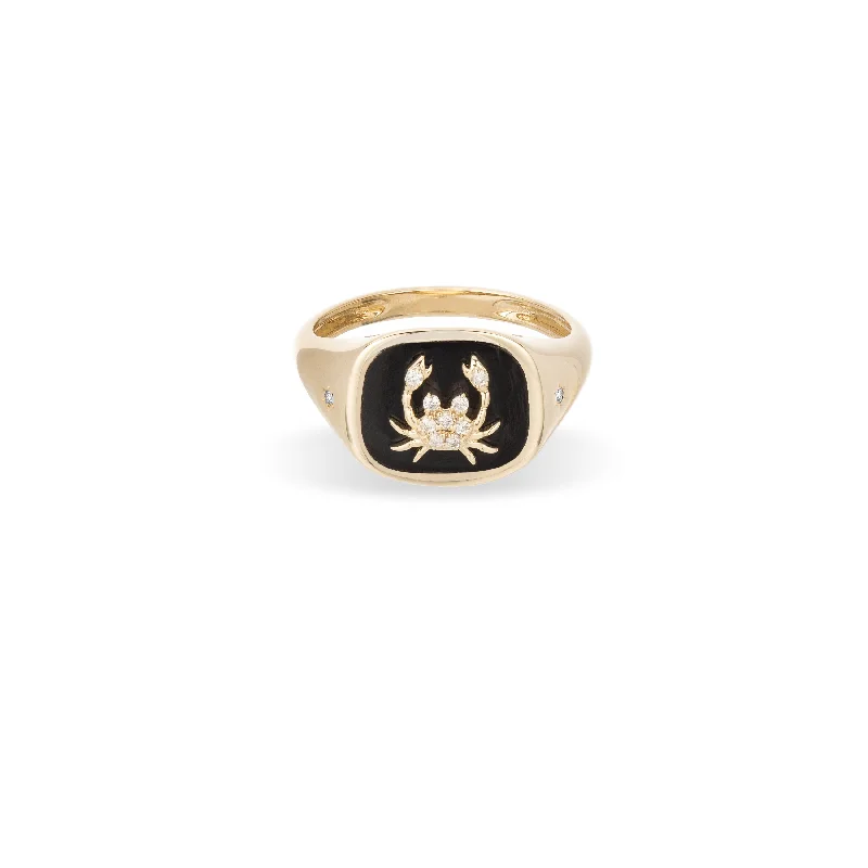 women's statement ring-Zodiac Ceramic + Diamond Cancer Signet Ring