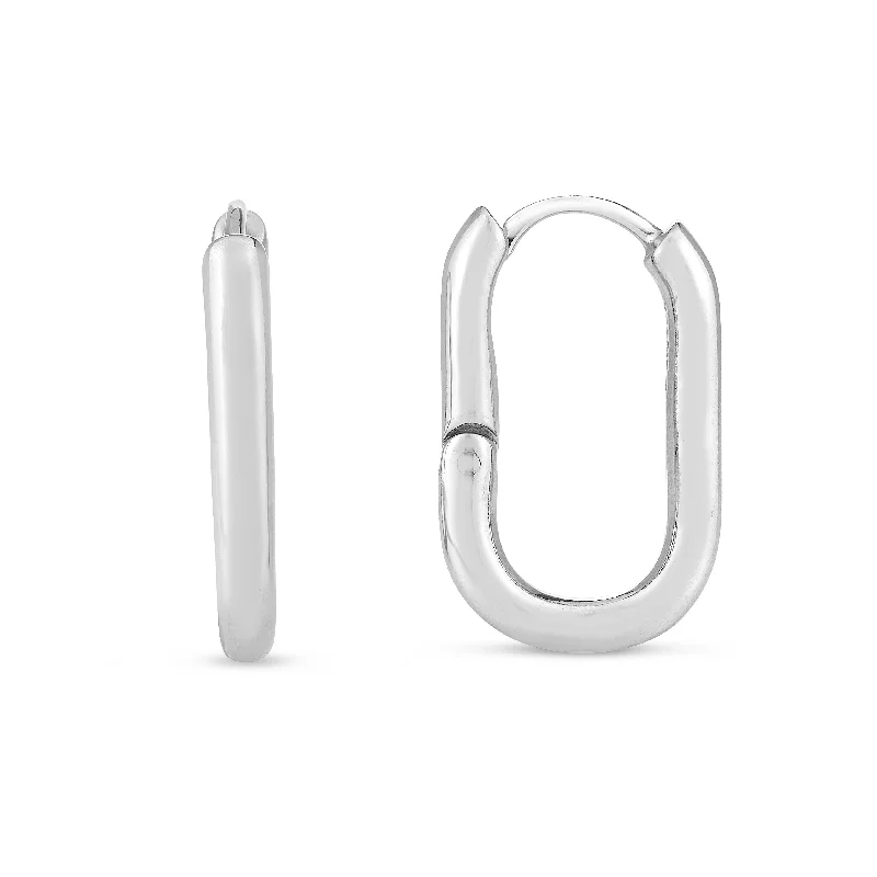 women's luxury ring-Silver Oval Snap Hoops